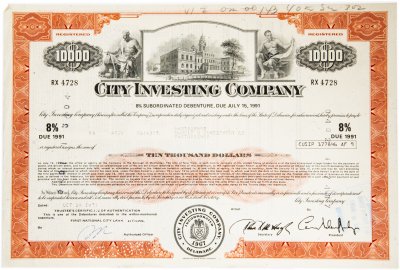 купить Акция США CITY INVESTING COMPANY, 1974-1975 гг.