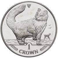 купить Остров Мэн 1 крона 1991 "Кошки - Норвежская лесная кошка"