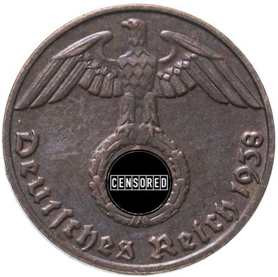 купить Германия (Третий рейх) 1 рейхспфенниг 1938, знак монетного двора "E" - Мульденхюттен