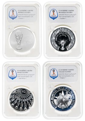 купить Россия, Австралия, ЮАР, Парагвай 2013-2018 набор из 4-х монет "Чемпионат мира по футболу 2018" в футляре с сертификатами