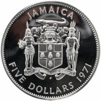 Купить Ямайка 5 долларов (dollars) 1971 "Первый министр Ямайки - Норман Мэнли"