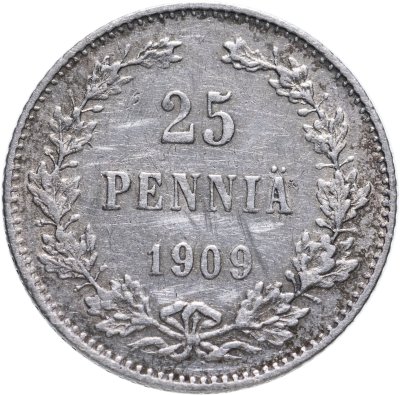 купить 25 пенни (pennia) 1909 L, монета для Финляндии