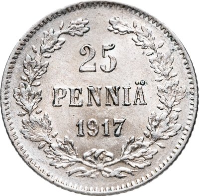 купить 25 пенни (pennia) 1917 S гербовый орёл без корон, Российская Финляндия