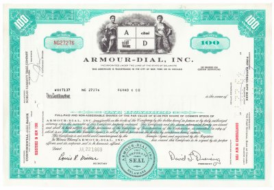 купить Акция США ARMOUR - DIAL, INC. 1968- 1969 гг.