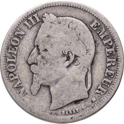 купить Франция 2 франка (francs) 1866 знак монетного двора: "BB" - Страсбург