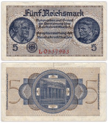 купить Германия, Третий рейх 5 рейхсмарок (reichsmark) 1939-1945 "Немецкие оккупационные территории"