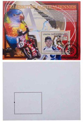 купить Коморские острова марки квартблок "Гонщик. Формула 1. Автомобили. Машины. Гонки" 3000 франков 2009