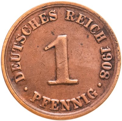 купить Германия 1 пфенниг (pfennig) 1908 A знак монетного двора: "A" - Берлин