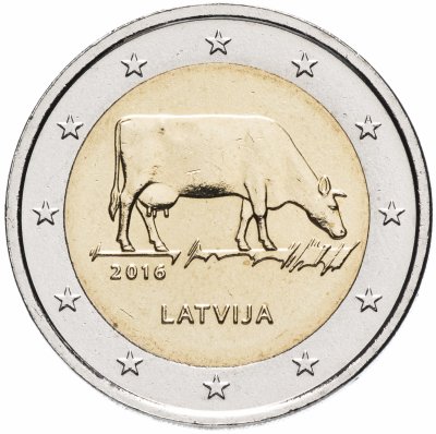 купить Латвия 2 евро (euro) 2016 "Латвийская бурая корова"