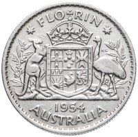 купить Австралия 2 шиллинга (флорин, shillings) 1954