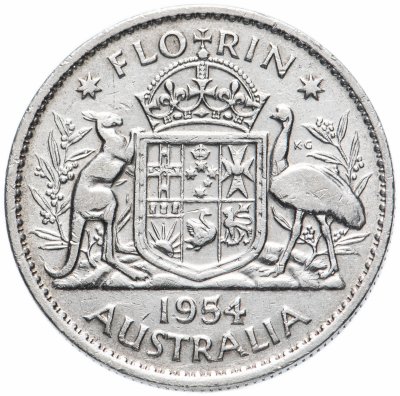 купить Австралия 2 шиллинга (флорин, shillings) 1954