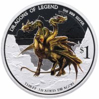 Купить Тувалу 1 доллар 2013 Proof "Легендарные Драконы - Трехглавый Дракон" в футляре, с сертификатом