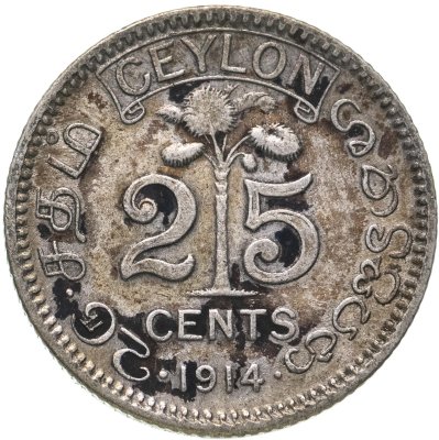 купить Цейлон 25 центов (cents) 1914