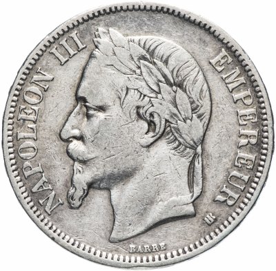 купить Франция 5 франков 1867-1970 с портретом Императора Наполеона III, случайный год