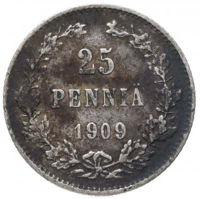 купить 25 пенни 1909 L, монета для Финляндии