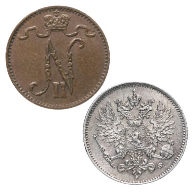 купить Набор из 2 монет 1 пенни и 25 пенни 1894-1917, случайный год