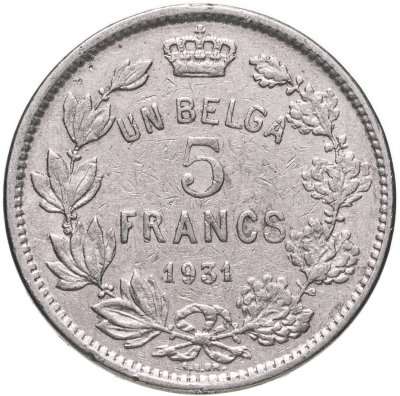 купить Бельгия 5 франков (francs) 1931 Надпись на голландском - 'ALBERT KONING DER BELGEN'