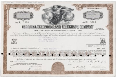 купить США Акция компании телекоммуникаций Carolina Telephone and Telegraph Company 1988