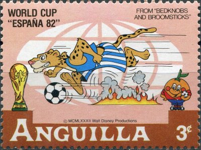 купить Ангилья Почтовая марка 1982 "Сцена из фильма Уолта Диснея "Набалдашник и метла". Звериный футбол (I) "
