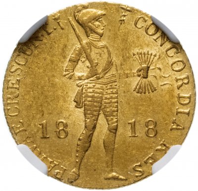 купить Нидерланды дукат 1818 в слабе NGC R.L. Lissner collection