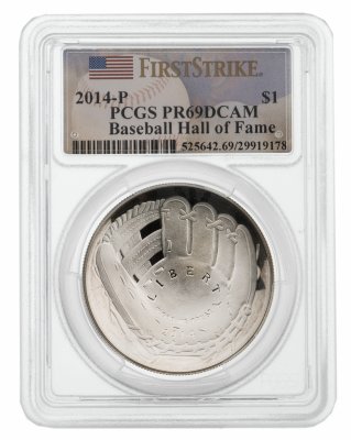 купить США 2014 1 доллар UNC "Национальный зал славы бейсбола", в слабе PCGS PR69
