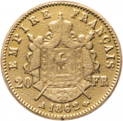 купить Франция 20 франков (francs) 1862 A знак монетного двора: "A" - Париж