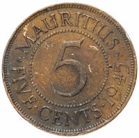 Купить Маврикий 5 центов (cents) 1945