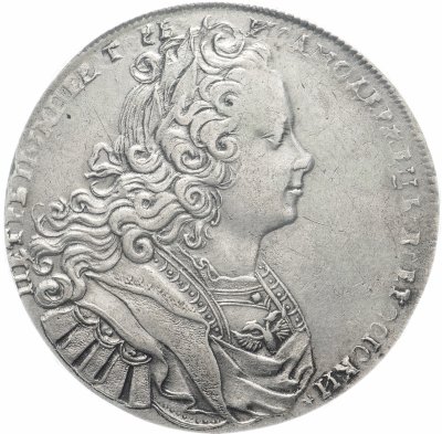 купить 1 рубль 1727, в слабе PCGS XF40, Петр II, московский тип