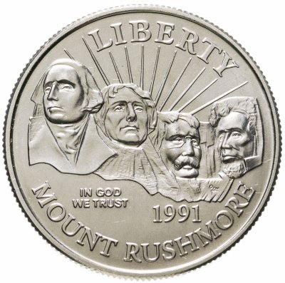 купить США 50 центов (1/2 доллара, half dollar) 1991 Mount Rushmore (50 лет Национальному мемориалу Рашмор) Знак монетного двора "D" - Денвер