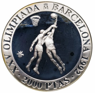 купить Испания 2000 песет (pesetas) 1990 "XXV Летние Олимпийские игры, Барселона 1992 - баскетбол"