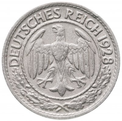 купить Германия 50 рейхспфеннигов (reichspfennig) 1928 знак монетного двора "D" — Мюнхен