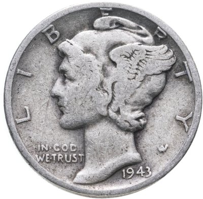 купить США 10 центов (дайм, one dime) "D" 1943 Mercury Dime (дайм «Меркурий»)