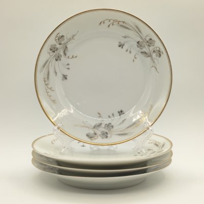 купить Набор из 4-х обеденных тарелок с цветочным декором, фарфор, роспись, золочение, Западная Европа, 1890-1920 гг.