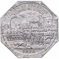 купить Германия (Нюрнберг) нотгельд 20 пфеннигов 1921 "Немецкая железная дорога Нурнберг-Фюрт 1835" трамвайный жетон