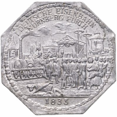 купить Германия (Нюрнберг) нотгельд 20 пфеннигов 1921 "Немецкая железная дорога Нурнберг-Фюрт 1835" трамвайный жетон