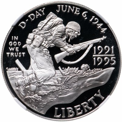 купить США 1 доллар 1995 "Высадка в Нормандии", знак монетного двора "W" - Уэст-Поинт