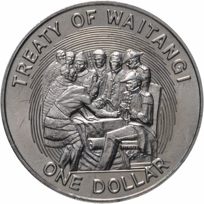 купить Новая Зеландия 1 доллар (dollar) 1990 "150 лет подписанию Договора Вайтанги"