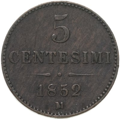 купить Ломбардия-Венеция 5 чентезимо 1852 М