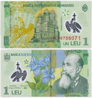 купить Румыния 1 лей 2019 (Pick **) На гербе орел с короной (пластик)