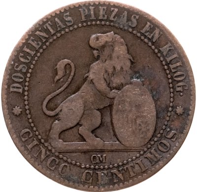 купить Испания 5 сентимо 1870