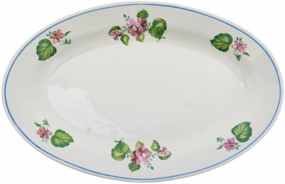 купить Блюдо сервировочное (селёдочница) с цветочным декором, фарфор, деколь, Дулевский фарфоровый завод ("Дулево"), СССР, 1957 г.