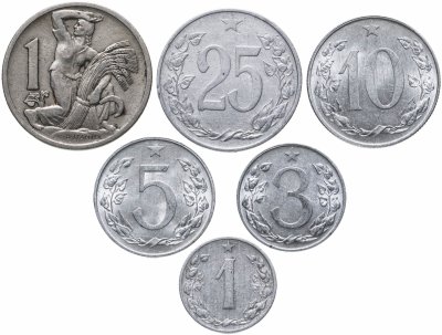 купить Чехословакия, набор из 6 монет 1924-1960 (старый тип герба)