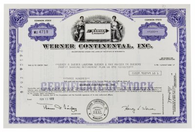 купить Акция США WERNER CONTINENTAL, INC 1972 г.