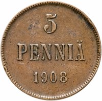 Купить 5 пенни (pennia) 1908, для Финляндии