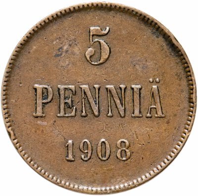 купить 5 пенни (pennia) 1908, для Финляндии