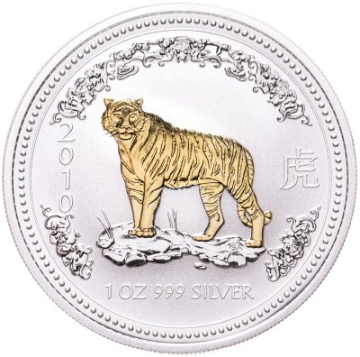 купить Австралия 1 доллар (dollar) 2007 Восточный календарь - Год Тигра, с позолотой