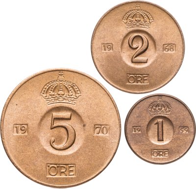 купить Швеция набор монет 1,2,5 эре 1952-1971 Король Густав VI Адольф