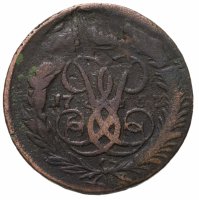купить 2 копейки 1757 номинал под св. Георгием, гурт сетчатый