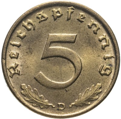 купить Германия (Третий рейх) 5 рейхспфеннигов (reichspfennig) "D" 1937