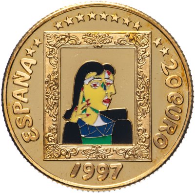 купить Испания 1997 20 евро "Пикассо позолота"